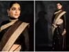 Sonam mostra sua barriga em um saree Banarasi preto
